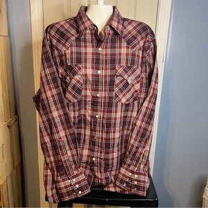Vintage 60s 70s Ely Cattleman plaid pearl snap shirt XL retro western cowboy